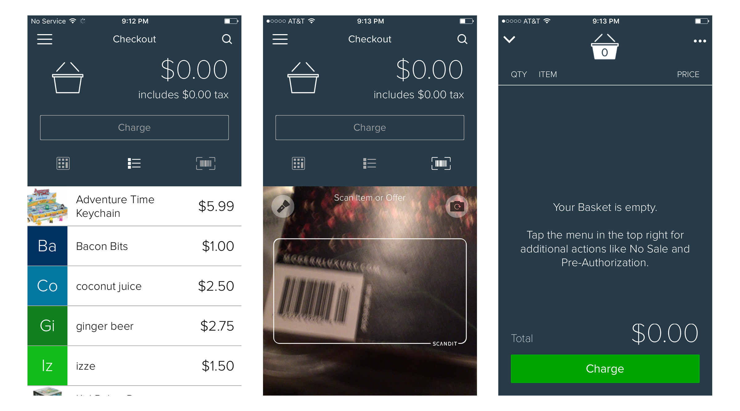 Prototype screens